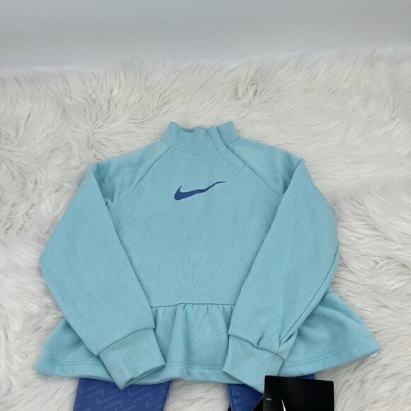 NEW 2pc NIKE Blue Peplum Sweatshirt & Leggings Set Size 6X Swoosh Long Sleeve - Picture 2 of 5
